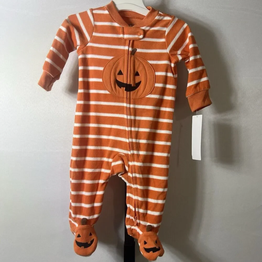 Carters Infant Orange Striped Halloween Sleeper Pumpkin Sleep & Play Size 6m